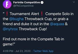 Their open session was invalidated which lead to a reschedule, causing us to give pr to the wrong event window. Rumors Were True Bugha Solo Cup And Aqua Nyrohx Duo Cup Fortnitecompetitive