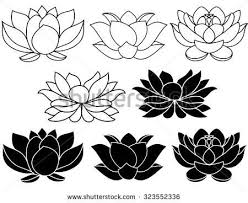 Lotus Flowers Black And White Silhouettes Set Of Three Vector Hand Drawn Illustrations Flower Silhouette Fairy Stencil Lotus Painting