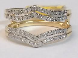 Yellow Gold Solitaire Enhancer Diamonds Ring Double Row Guard Wrap Wedding Band W Matching Wedding Rings Diamond Rings Bands Wedding Rings Solitaire