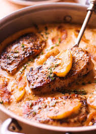 These moist tender chops get delicious flavor from dijon mustard, onions and apple slices. Pork Chops With Apples And Cider What S In The Pan