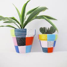 A Hand Painted Plant Pot With Bright Patchwork Design A Wonderful Home For Any Plant Measures 11cm High Painted Plant Pots Plant Pot Design Painted Pots Diy
