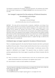 Elements of a critical paper the following is a general structure to follow for the body of a critical paper. Pdf Van Inwagen S Argument For The Existence Of Fictional Characters An Evaluation And Critique