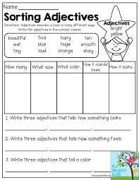 Sorting Adjectives Adjectives Describe A Noun In Many Different Ways Write The Adjectives In The Correct Colum Good Grammar 2nd Grade Grammar Writing Lessons