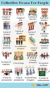 Collective nouns are singular words that refer to a group or collection of people, animals or things. Groups Of People 200 Useful Collective Nouns For People 7esl English Language Teaching English Writing Skills English Phrases