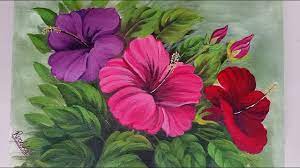 Hibiscus Flower Bunch Painting Acrylic Painting Tutorial Youtube Painting Tutorial Abstract Acrylic Painting Flowers Abstract Flower Painting