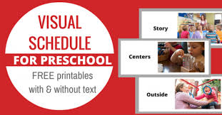 Using pictures to show children what comes next provides the consistency their brains require in a visual form they can easily understand. Free Printable Visual Schedule For Preschool No Time For Flash Cards