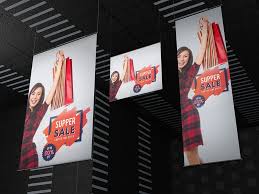 Free indoor banner stand mockup psd to create a realistic presentation of your indoor advertising design with this booth. Hanging Discount Sign Mockups On Vectogravic Design Sign Mockup Sign Mockup Free Mockup