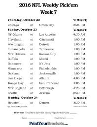 Printable Week 7 Nfl Schedule Pick Em Sheets Nfl Week Nfl Pick Em