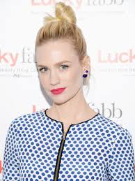 Mad Men Final Season Premiere January Jones Interview Top Knot Hairstyles Celebrity Beauty Beauty