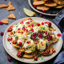 Dahi Papdi Chaat Street Food with crispy papdis, yogurt, chutneys and spices