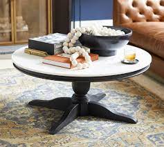 Round coffee table tufted top sofa stores in baltimore. Alexandra 39 Round Marble Coffee Table Pottery Barn