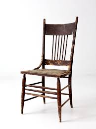 Antique Spindle Back Chair With Pressed Leather Seat Chair Leather Seat Seating