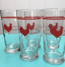 The bowl, stem, and foot. Vintage Libbey Red Rooster And Red Striped Tumbler Set Of 5 Drinking Glasses Ebay Red Rooster Vintage Glassware Libbey