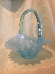 Fenton Blue Overlay Basket with Applied Blue Handle