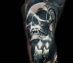 Black And Grey Realism Tattoo Artist Near Me Skull And Candles Tattoo By Ata Ink Post 23705 Candle Tattoo Tattoos Skull Tattoo