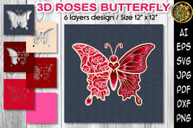 Download 3d Layered Roses Butterfly Svg Papercut Graphic By V Design Creator Creative Fabrica