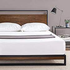 Find upholstered, wood, and metal platform bed frames as well as adjustable beds. Zinus Ironline Metal And Wood Platform Bed With Headboard Box Spring Optional Wood Slat Supp Metal Platform Bed Headboards For Beds Wood Platform Bed Frame