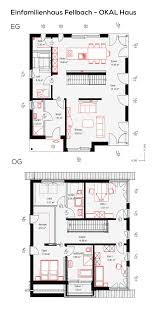 Grundriss Einfamilienhaus Modern Mit Satteldach Architektur 5 Zimmer 195 Qm Wfl Erdgeschoss Kuche Offen Haus Grundriss Grundriss Einfamilienhaus Okal Haus