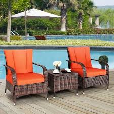 Costway Mix Brown 3 Piece Rattan Wicker Outdoor Furniture Patio Conversation Set With Outdoor Wicker Furniture Conversation Set Patio Sunbrella Patio Furniture