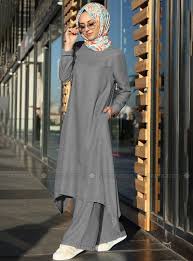 Tunik Pantolon Ikili Takim Gri Islami Giyim Islami Moda Mutevazi Moda