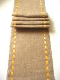 Burlap Table Runner With Yellow Satin Ribbon Burlap Table Runners Burlap Table Runner Diy Table Runners
