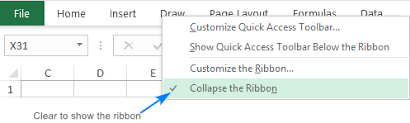 how to show hide and restore missing ribbon in excel