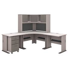Bush Business Furniture Series A 84w X 84d Corner Desk With Hutch And Mobile File Cabinet In Pewter And White Spectrum Carrolls Office Furniture