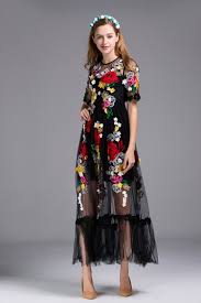 A softly sweeping layered soft net skirt enhances Buy Luxury Vintage Flower Embroidery Appliques Black Mesh Slim Maxi Dress Free Shipping No Tax Woopshop