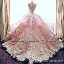 Discount2019 New Luxury 3d Floral Cathedral Train Garden Wedding Dresses Pink Baby Blue Sheer Neck Peplum Handmade Flower Arabic Wedding Gowns From Gaogao8899 Gowns Dresses Ball Gowns