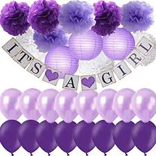 Amazon Com Purple Baby Shower Decorations For Girl It S A Girl Banner Tissue Pom Pom Paper Lanterns With Balloons Set For Lavender Purple Princess Baby Shower Decor Nursery Room Decorarions Home