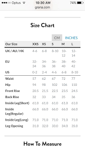 Grana Pant Sizing Sewing Patterns Pattern Size Chart