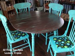 Turquoise And Brown Painted Dining Table And 4 Chairs Set Painted Dining Table Dining Table Chairs Dining Table