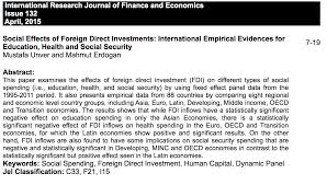 Unver Mustafa And Mahmut Erdogan Social Effects Of Foreign Direct Investments International Empirical Evidences For Education Health And Social Secu Lettura
