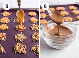 Place the baking sheet of candies in the refrigerator to fully set the chocolate and caramel for at least 30 minutes. Chocolate Pecan Turtle Clusters Tastes Of Homemade