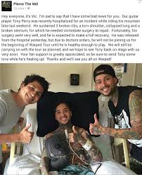 love you and hope you recover soon ptv recentnews piercetheveil tony jaime mike vic bands warpedtour2015 pierce the veil tony perry tony