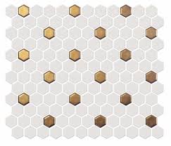 Hexagon Mosaic Tile White Gold Dots Hexagon Mosaic Tile Hexagonal Mosaic Porcelain Mosaic