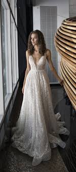 Spaghetti Straps Deep V Plunging Neckline A Line Wedding Dress Dimitrius Dalia Wedding Dress Diamond Brid Wedding Dresses Bridal Dresses Ball Gowns Wedding