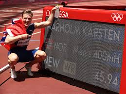 Karsten warholm (nor) after winning gold in the 400m hurdles. Zg86lyncg B Xm