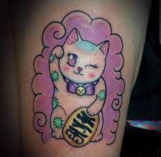 Kawaii Lucky Cat Tattoo By Amanda Kryla At Black Heart Tattoo In Coventry Ri Lucky Cat Tattoo Cat Tattoo Black Heart Tattoo