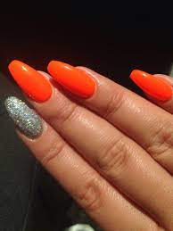 Bright Neon Holiday Nails Coffin Neon Glitter Orange Nails Colorclub Orange Acrylic Nails Coffin Nails Designs Holiday Nails