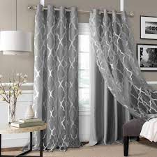 Elrene Bethany Sheer Overlay Blackout Window Curtain 23034gry The Home Depot Living Room Decor Curtains Home Curtains Curtains Living Room Modern