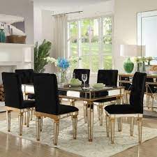 A wide range of prices, styles and finishes. Mirrored Dining Set Table Chairs Mirror Wood 7pc Glass Black Velvet Marble Gold Dining Table Gold Living Room Table Sets Dining Table
