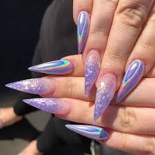 50 Cool Glitter Ombre Nails That Are Trending This Summer Glitternails Ombrenails Glitterombrenai Ombre Nails Glitter Lavender Nails Stiletto Nails Designs