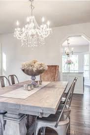 Crystal Chandelier In Modern Farmhouse Dining Room Chandelier Modern Farmhouse Dining Rooms Decor Modern Farmhouse Dining Room
