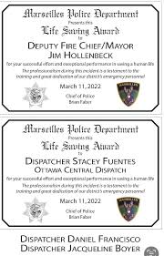 Marseilles honors first responders for heroism in two incidents
