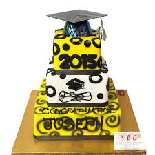 1964 3 Tier Square Yellow Black Graduation Cake Abc Cake Shop Bakery