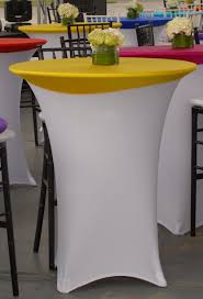 Beautiful White Spandex Highboy Table Cover With Yellow Spandex Table Topper From Premier Table Linens High Mesas De Bar Decoracion De Mesa Decoracion De Unas