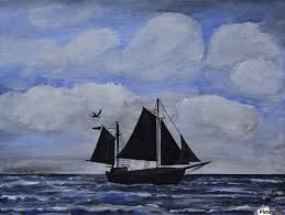 Painting of a european ship at djulirri. Sailing Ship Silhouette Linda Brody