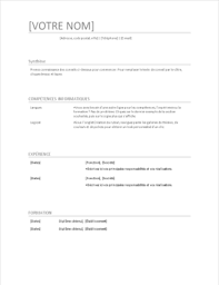 Modèle cv gratuit à remplir hostal dels trabucayres. Feuille De Reference De C V Fonctionnel