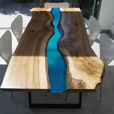 Resin River Dining Table By Revive Joinery Notonthehighstreet Com Mesa Resina Moveis De Resina Tampo De Mesa De Resina